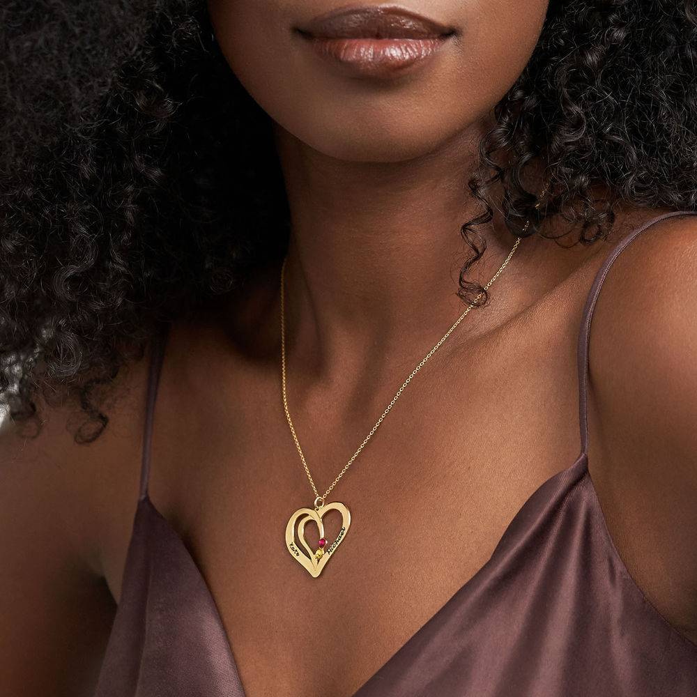 Engraved Heart Necklace with Birthstones 18K Gold Plating - Anniversary Necklace for Her - Gift Ideas for Her - Mothers Necklace