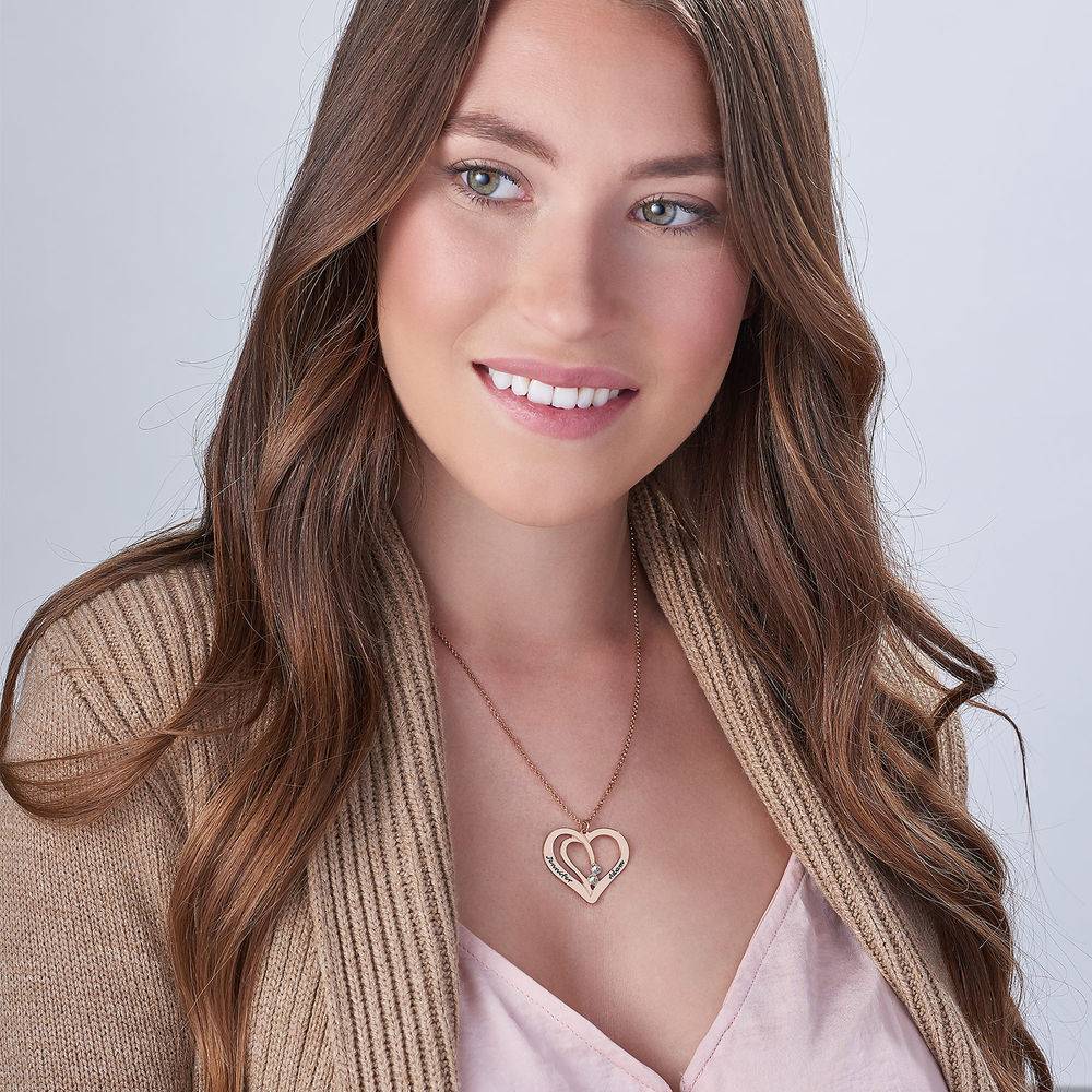 Engraved Couples Necklace in 18k Rose Gold Plated with Diamond