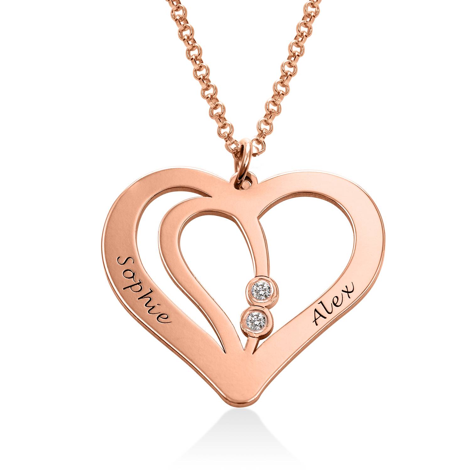 Engraved Couples Necklace in 18k Rose Gold Plated with Diamond