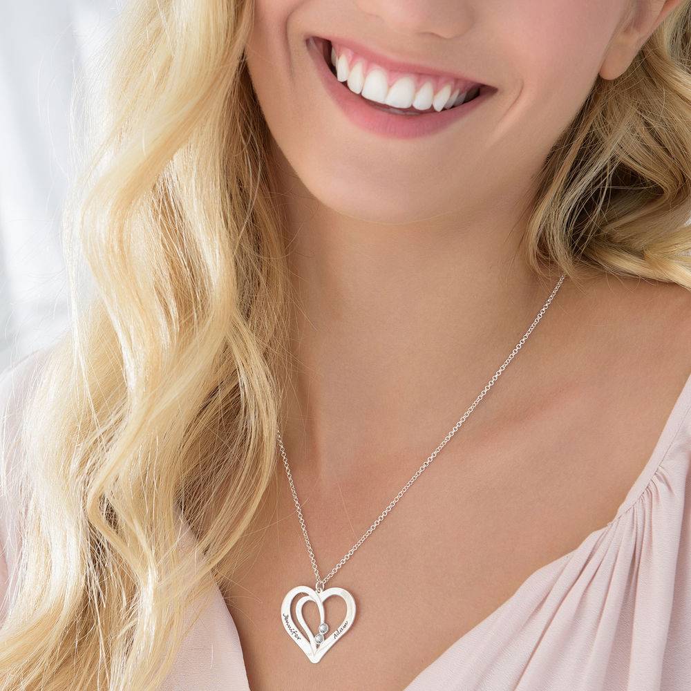 Engraved Couples Necklace in Sterling Silver with Diamond
