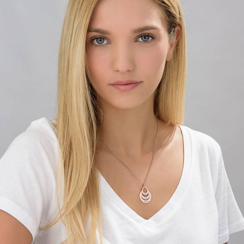 Birthday Gifts for Her - Engraved Family Necklace Drop Shaped in Rose Gold Plating
