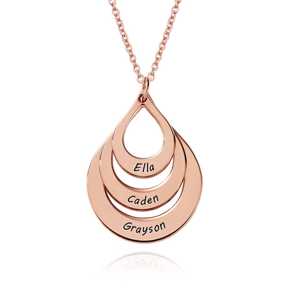 Birthday Gifts for Her - Engraved Family Necklace Drop Shaped in Rose Gold Plating