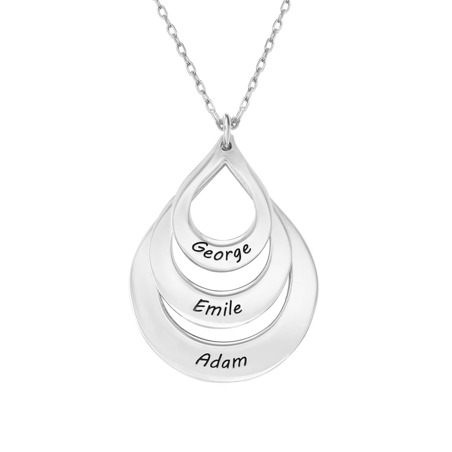 Useful Gifts for Mom - Engraved Family Necklace Drop Shaped in White Gold