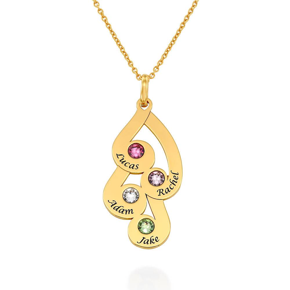 Engraved Family Pendant Necklace with Birthstones in Gold Vermeil