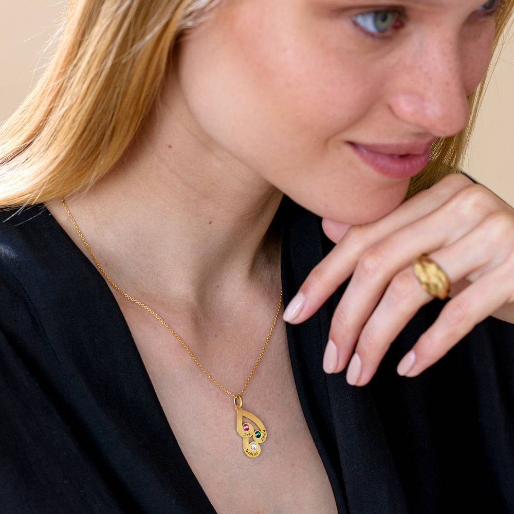 Engraved Family Pendant Necklace with Birthstones in Gold Vermeil