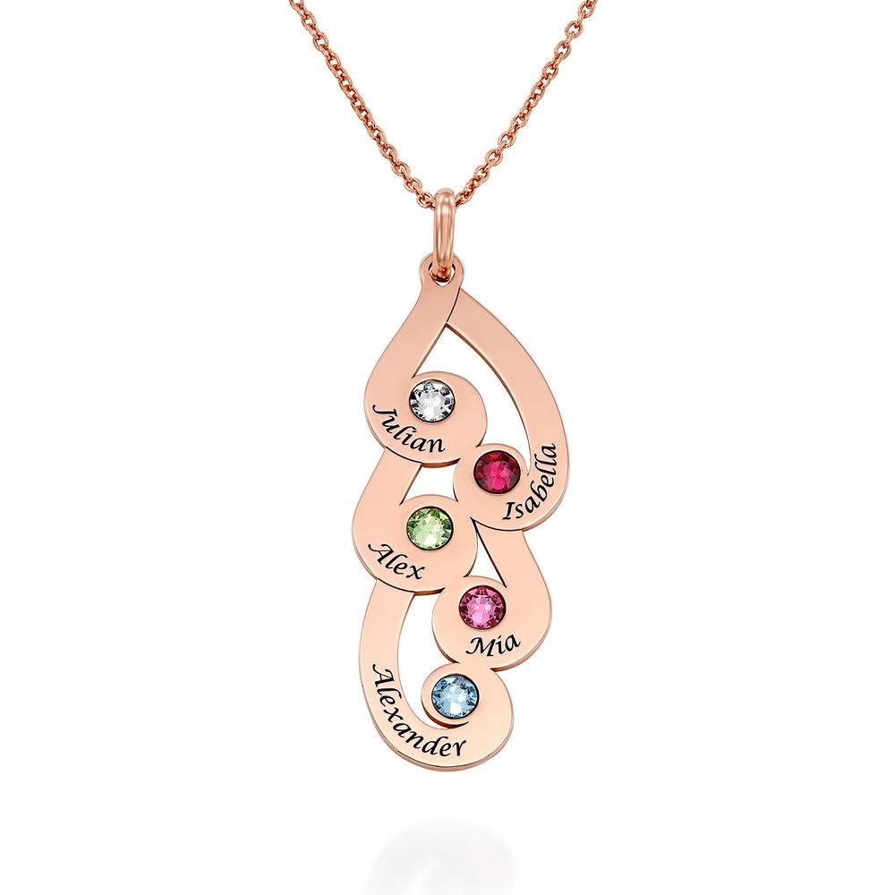 Engraved Family Pendant Necklace with Birthstones in Rose Gold Plating