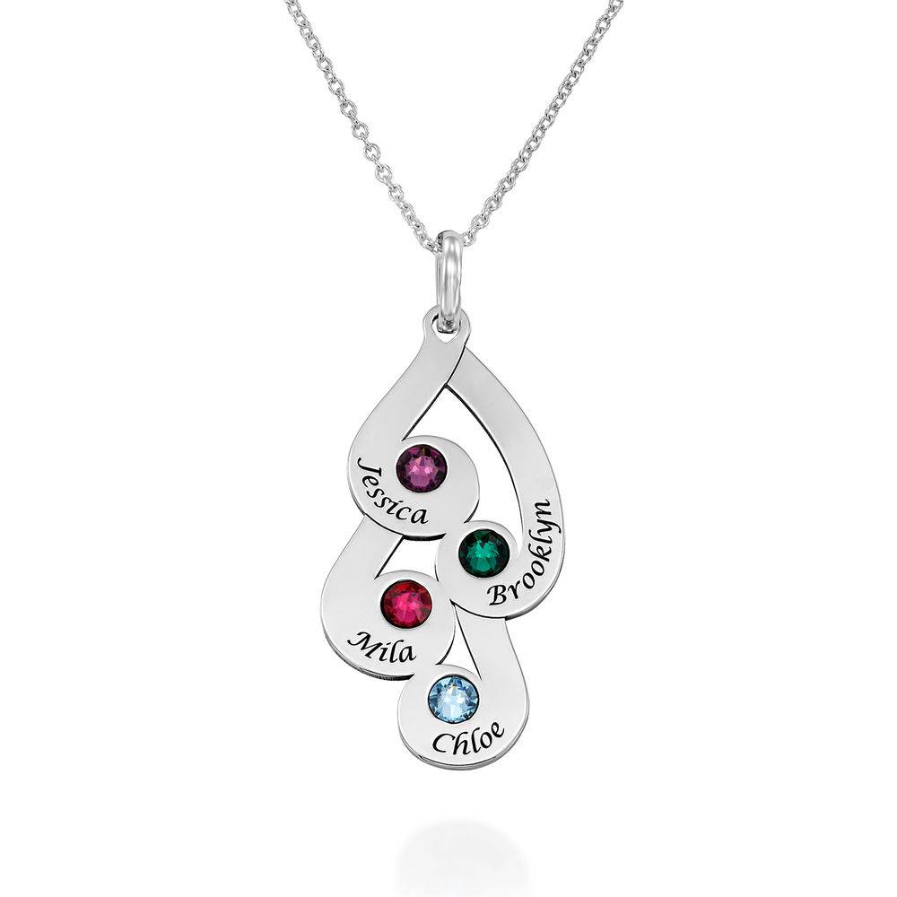 Engraved Family Pendant Necklace with Birthstones in Sterling Silver