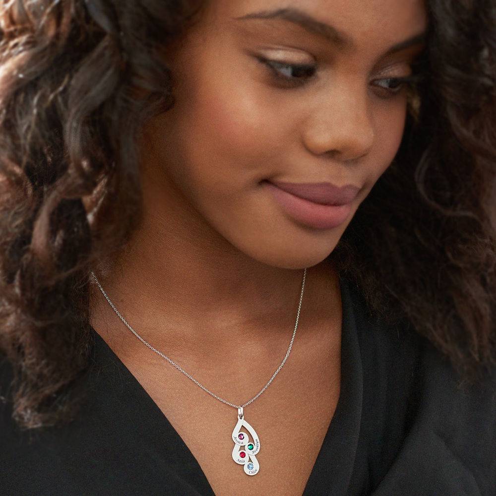 Engraved Family Pendant Necklace with Birthstones in Sterling Silver