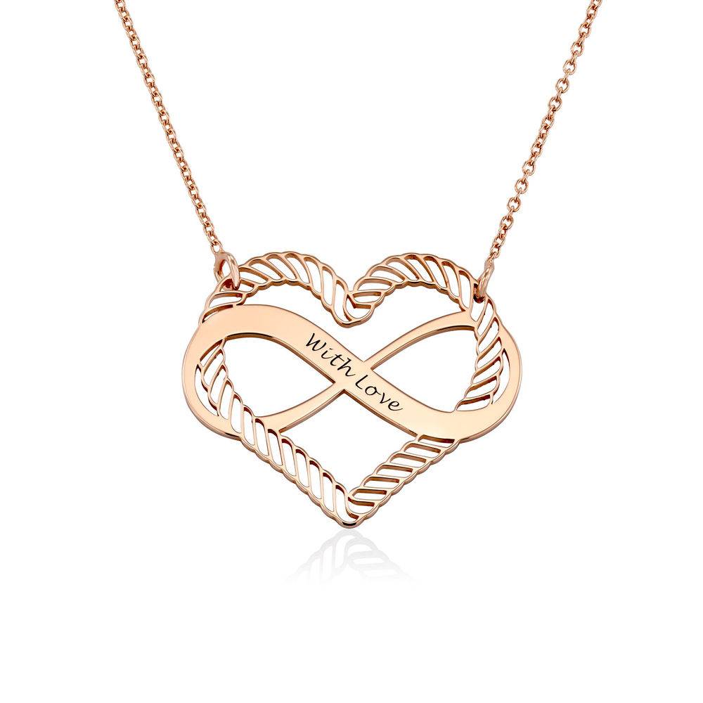 Engraved Heart Infinity Necklace in Rose Gold Plating