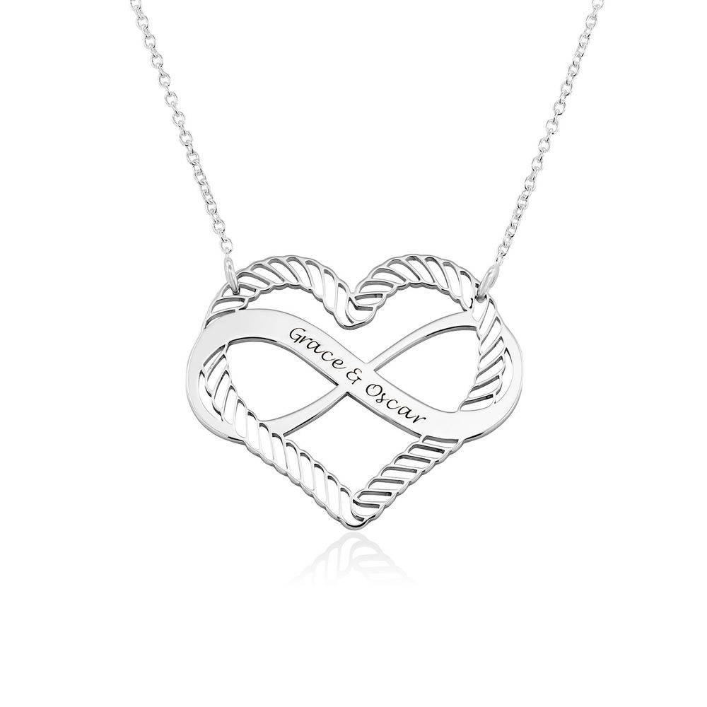 Engraved Heart Infinity Necklace in Sterling Silver