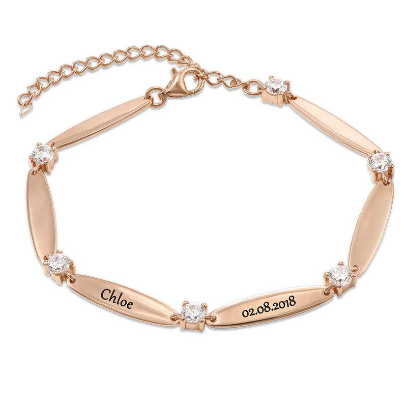 Engraved Mother Bracelet with Cubic Zirconia in Rose Gold Plating