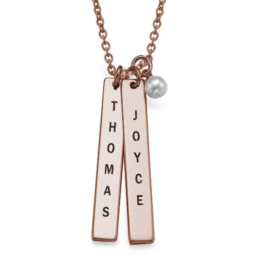 Anniversary Jewelry - Engraved Name Tag Necklace with Freshwater Pearl - Rose Gold Plated