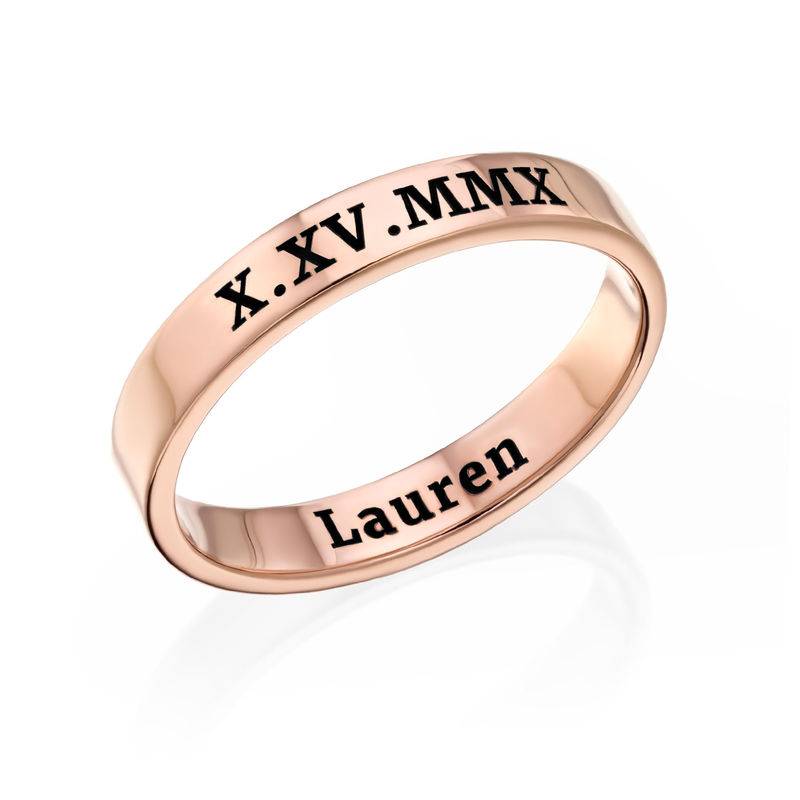 Engraved Thin Band Ring in Rose Gold Plating