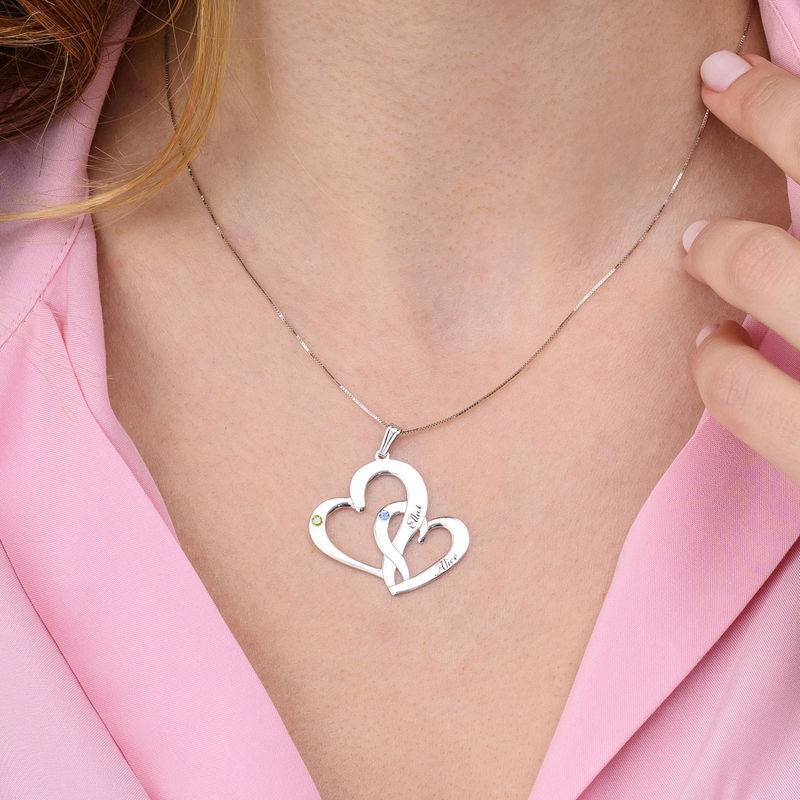Engraved Two Heart Necklace in 10K White Gold