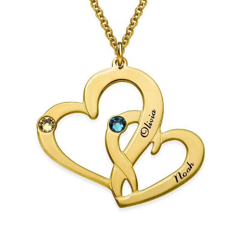 Engraved Two Heart Necklace in 18k Gold Vermeil