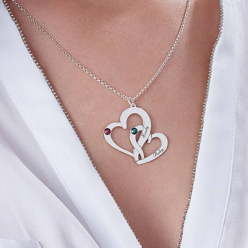 Engraved Two Heart Necklace - Anniversary Gifts for Her - Mom Necklaces With Children's Names - Gifts for Wife