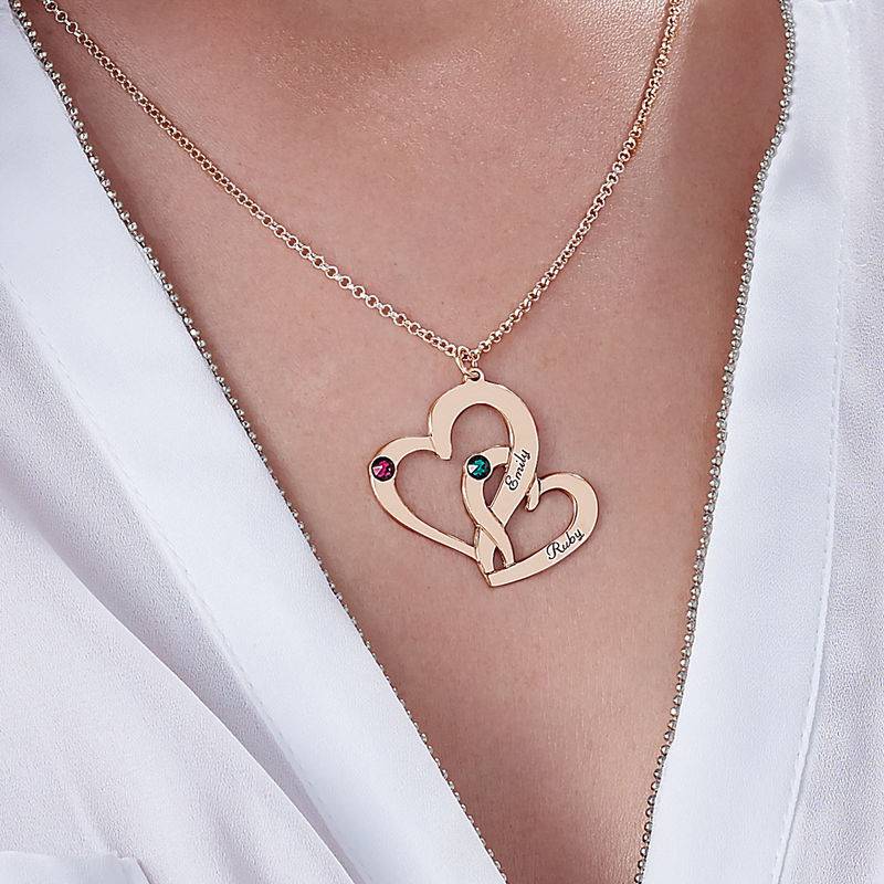 Engraved Gifts - Engraved Two Heart Necklace with Rose Gold Plating
