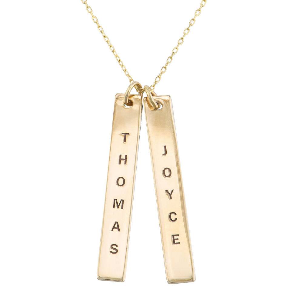 Perfect Present for Mom - Engraved Vertical Bar Necklace in 10K Solid Gold - Gold Mom Necklace