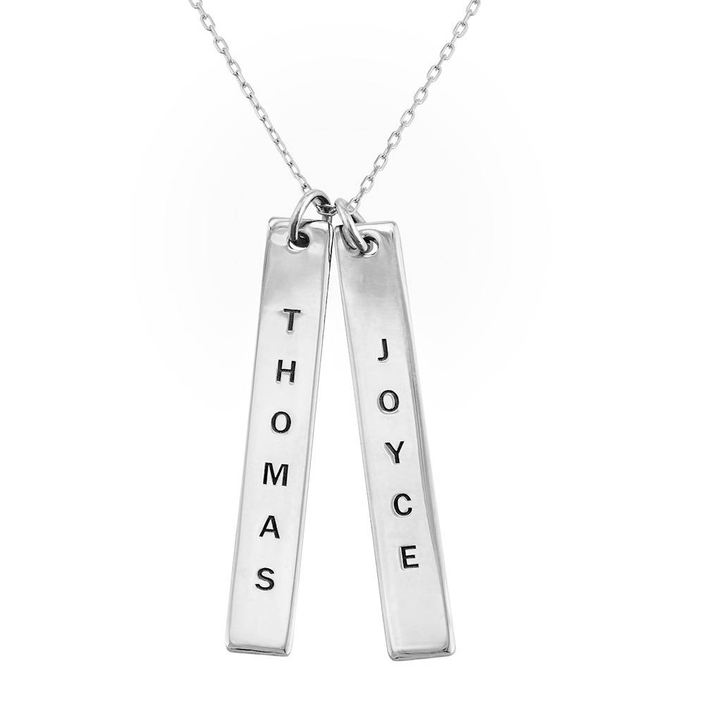 Engraved Vertical Bar Necklace in 10K White Gold