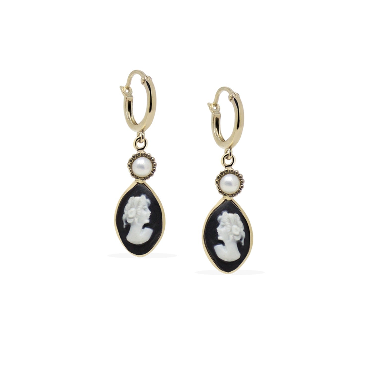 Isabella Gold-Plated Black Cameo Hoop Earrings