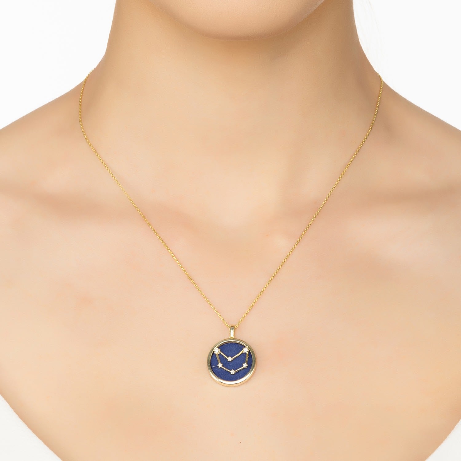 Zodiac Lapis Lazuli Gemstone Star Constellation Pendant Necklace Gold Capricorn