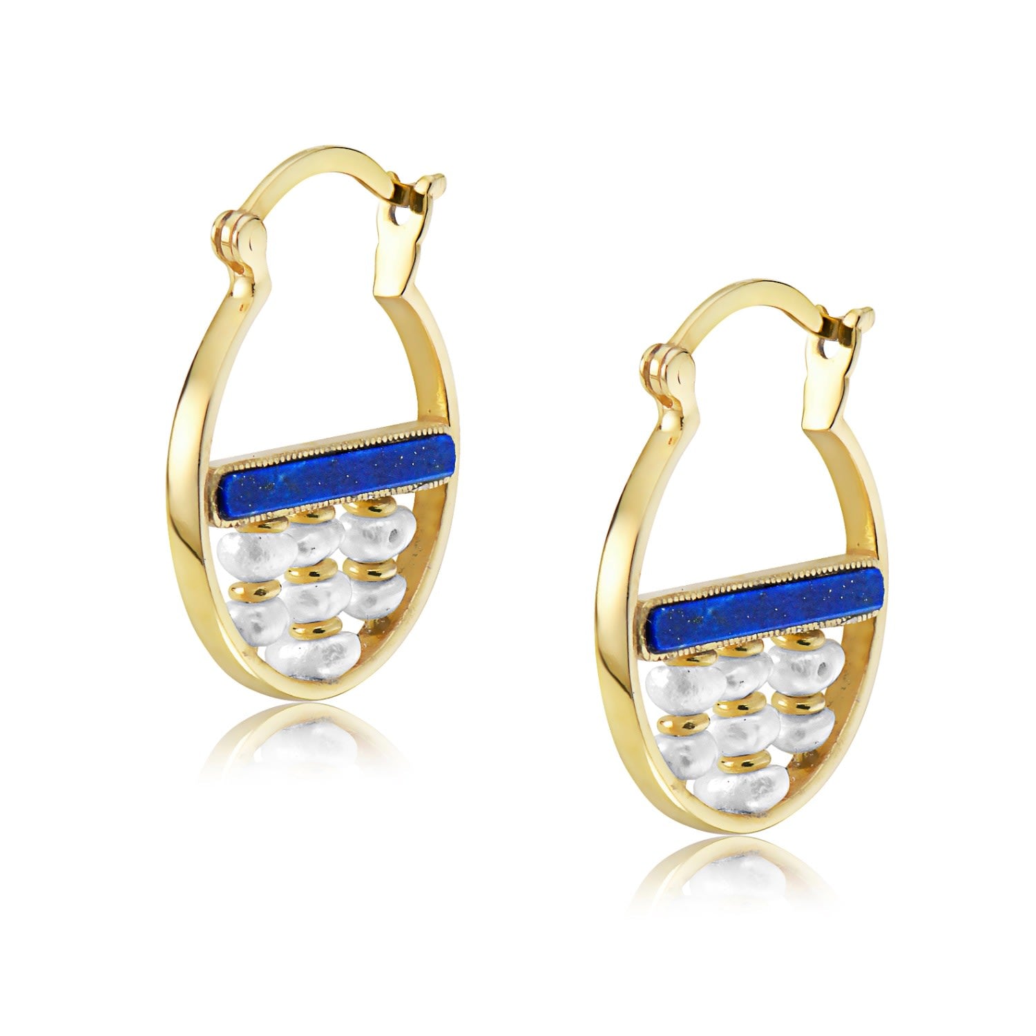 Ruri Lapis & Pearl Mini Hoops In Gold