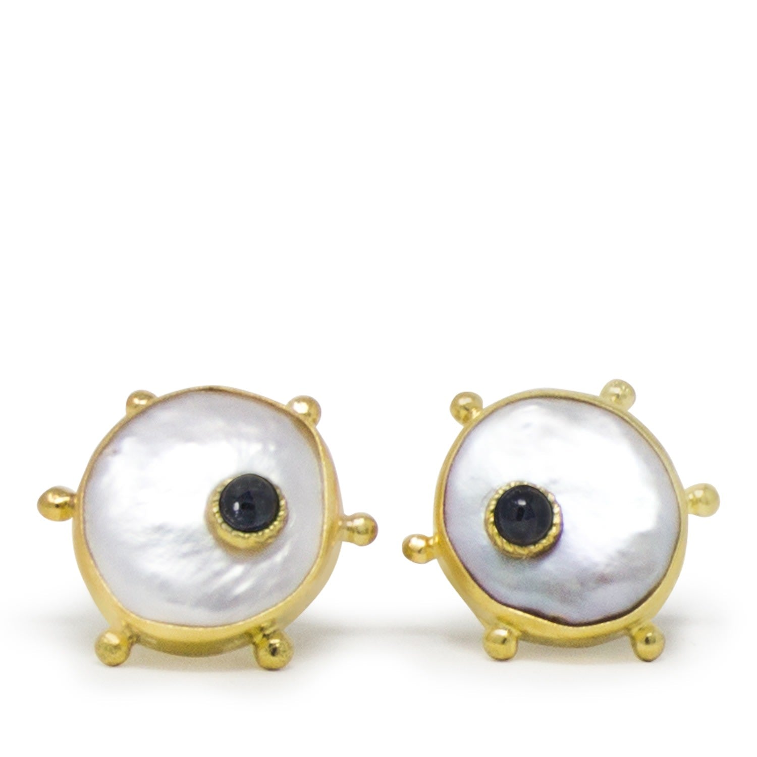 Rebel Rebel Pearl Stud Earrings With Sapphires