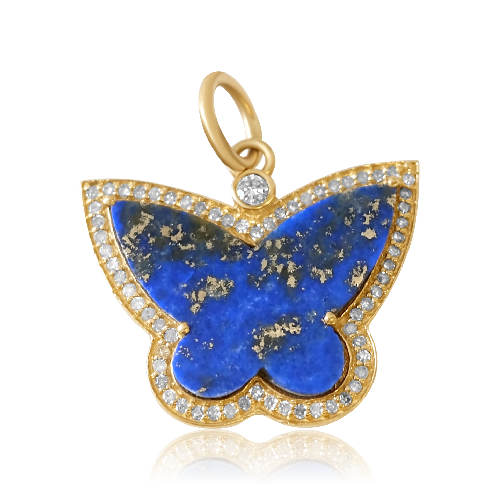 Gold Pave Diamond Lapis Butterfly Pendant