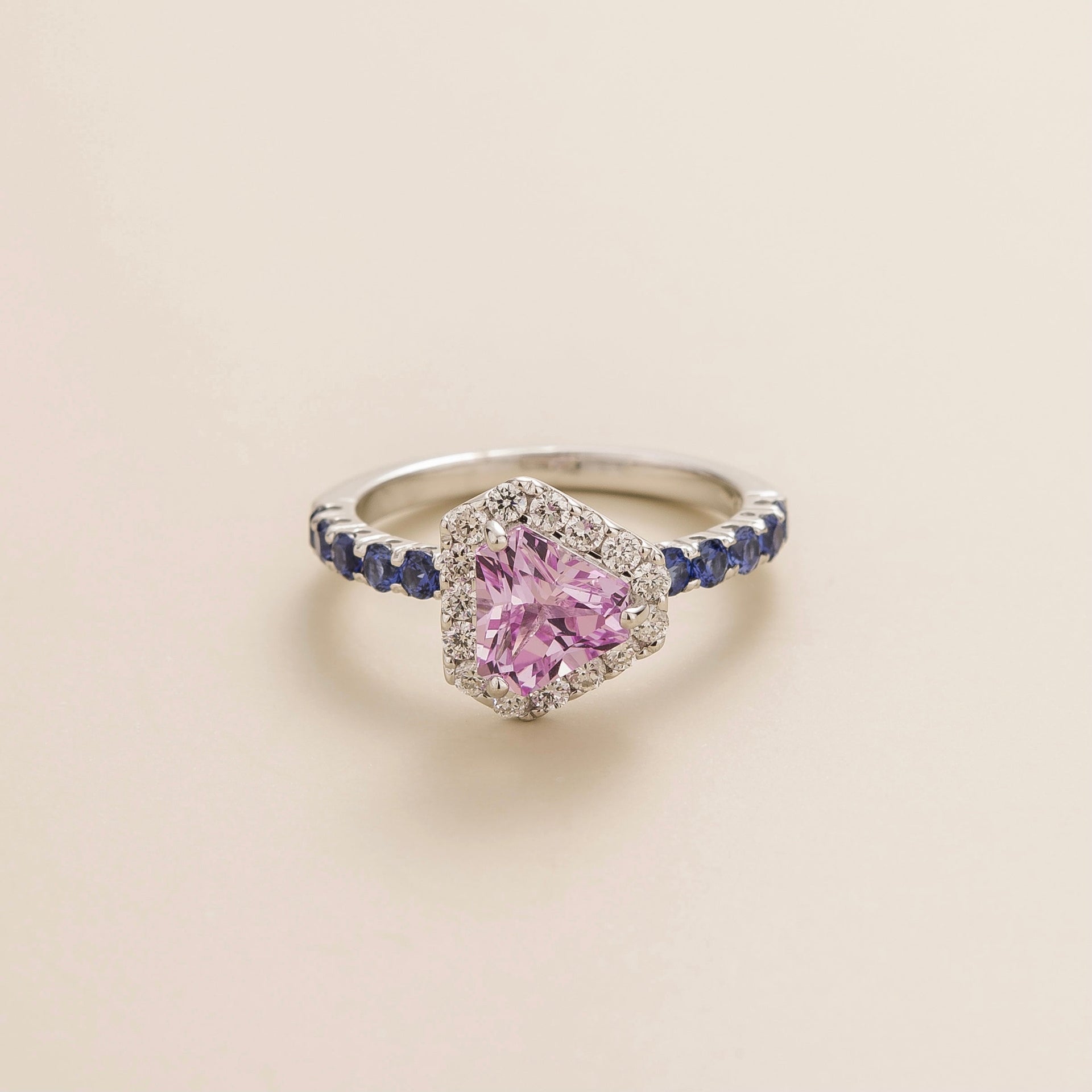 Diana Ring In Pink Sapphire, Diamond & Blue Sapphire