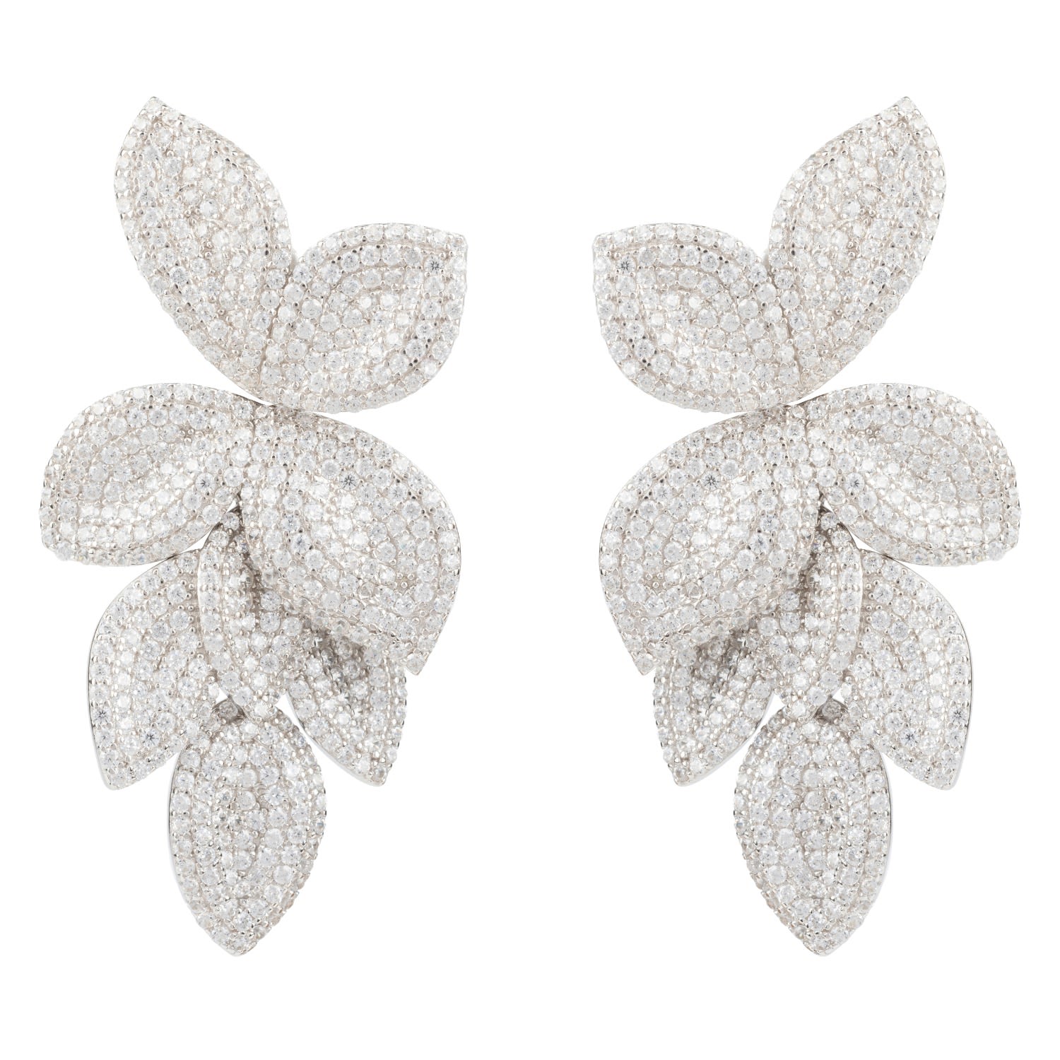 Petal Cascading Flower Earrings Silver