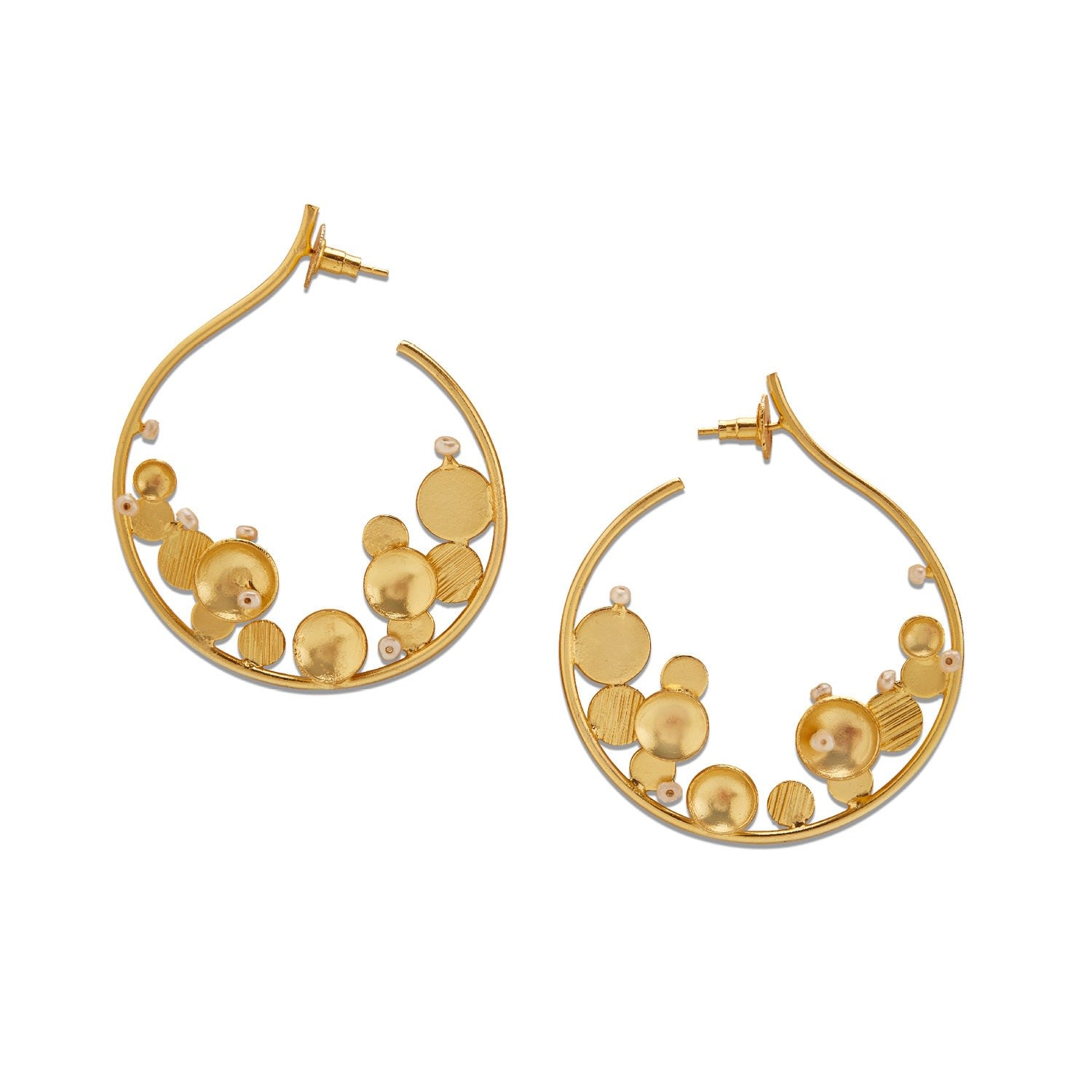Gold Aero Hoop Earrings With Freshwater Pearls