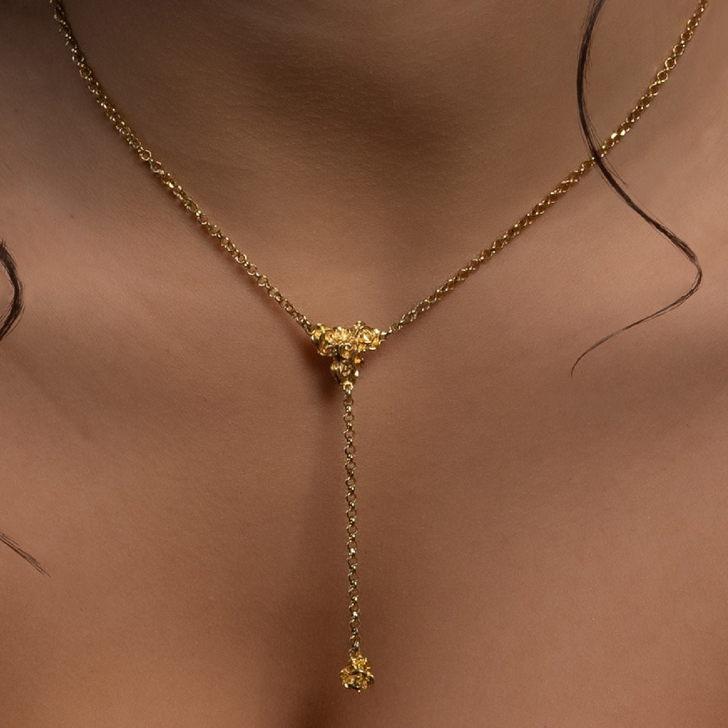 Eres Sterling Silver Rose Drop Necklace – Handmade Floral Y Necklace – Romantic Jewelry For Women