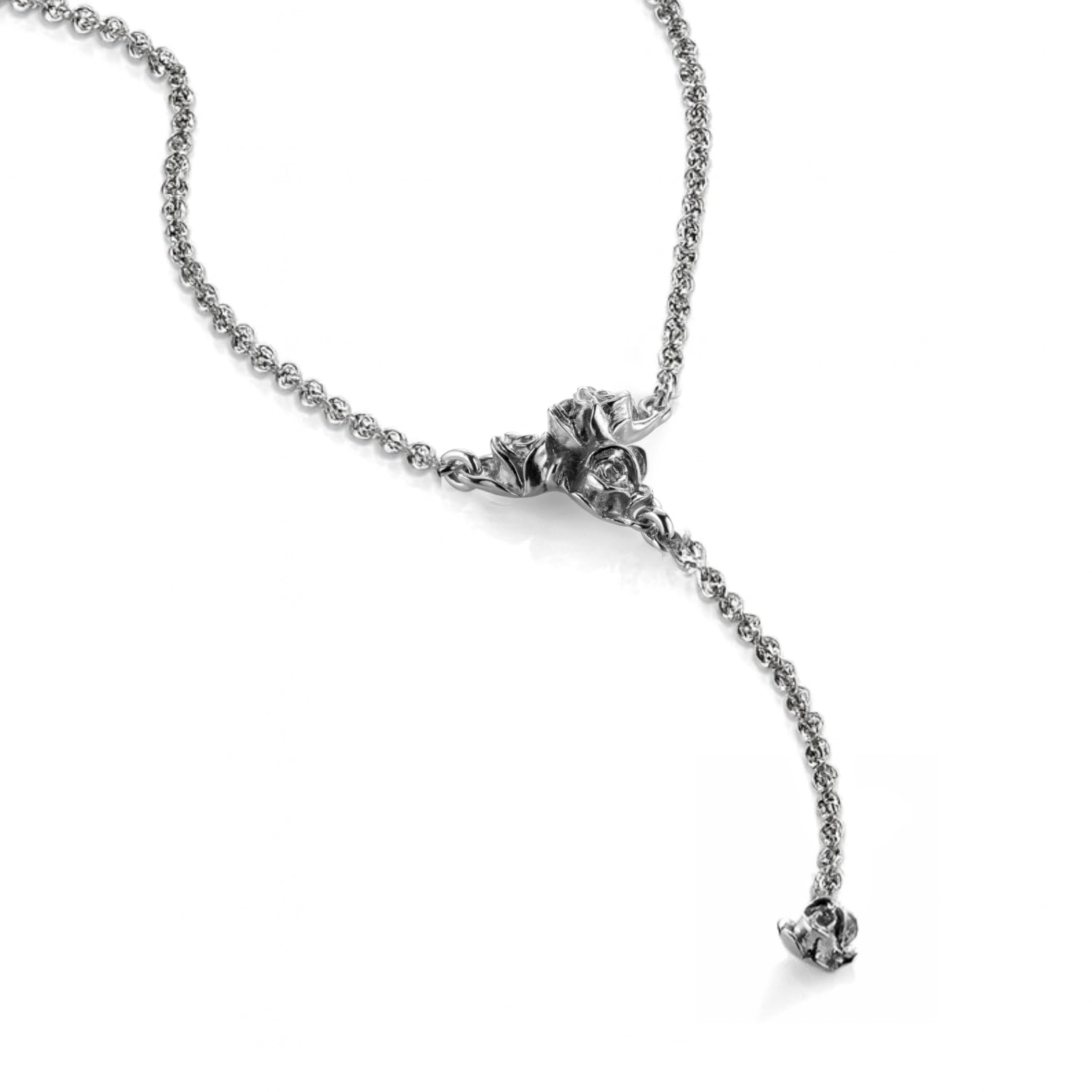 Eres Sterling Silver Rose Drop Necklace – Handmade Floral Y Necklace – Romantic Jewelry For Women