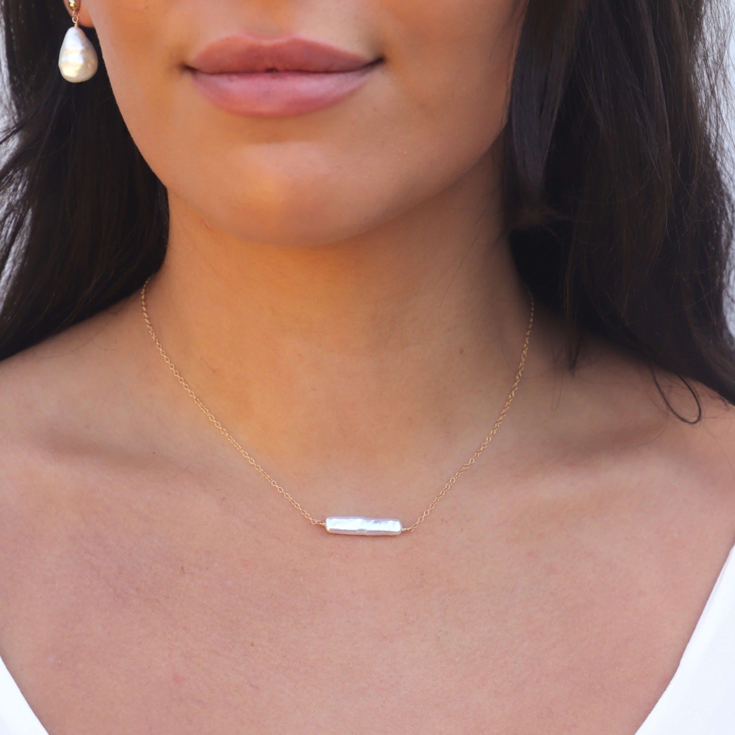 Esme Baroque Pearl Bar Gold Filled Necklace