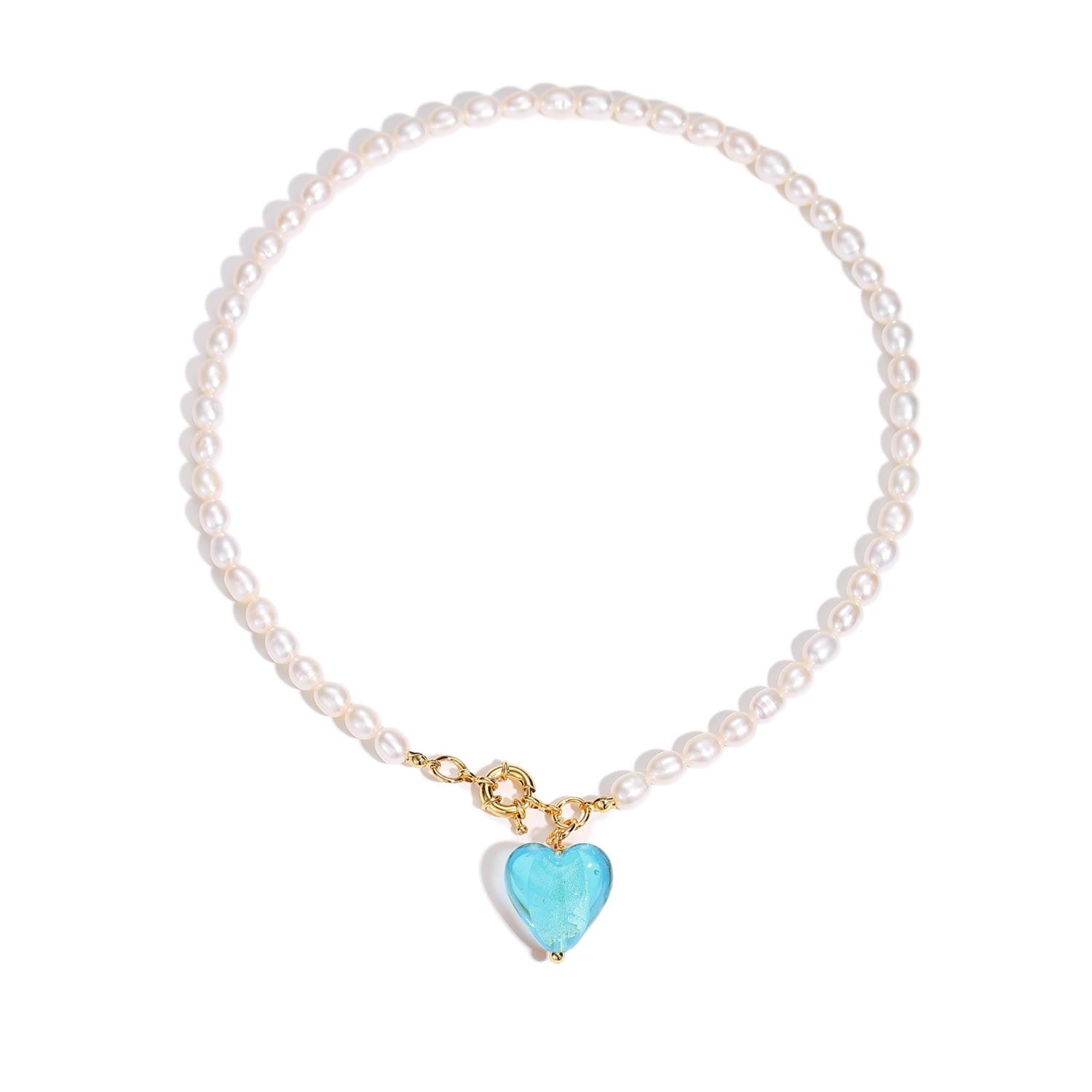 Esmée Aquamarine Glaze Heart Pendant Pearl Necklace