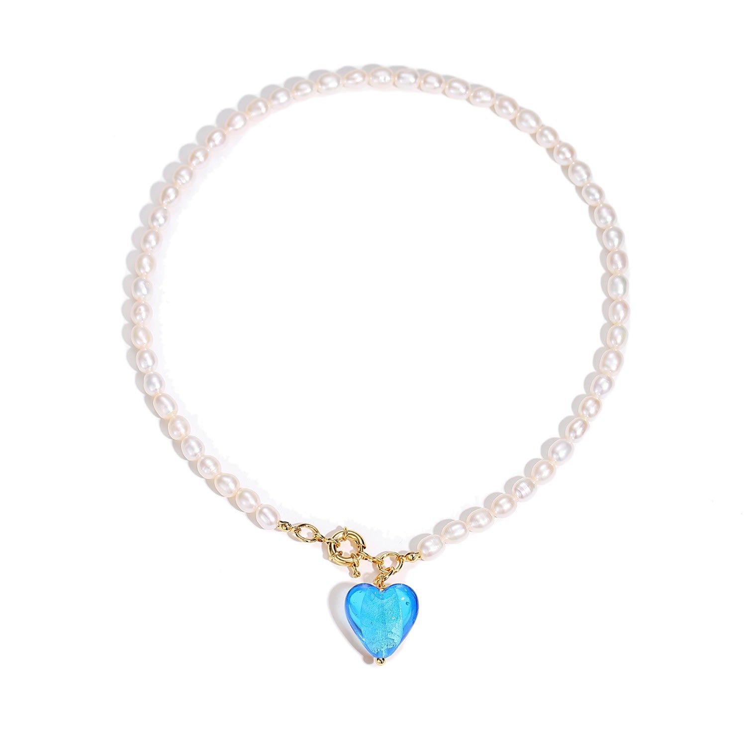 Esmée Sky Blue Glaze Heart Pendant Pearl Necklace