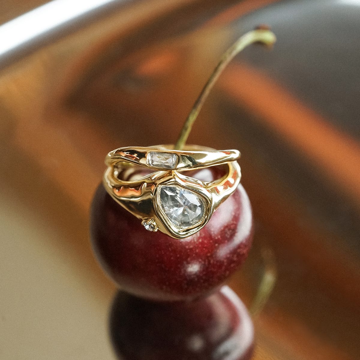 Estée Lalonde Organic Sapphire Stacking Ring 18ct Gold Plate