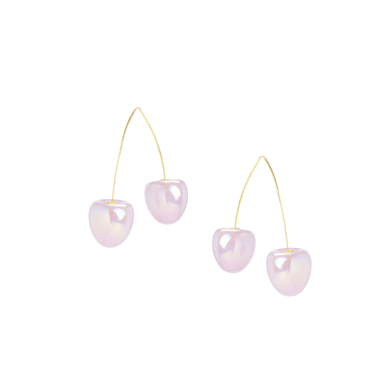 Iridescent Double Cherry Drop Earrings - Lilac