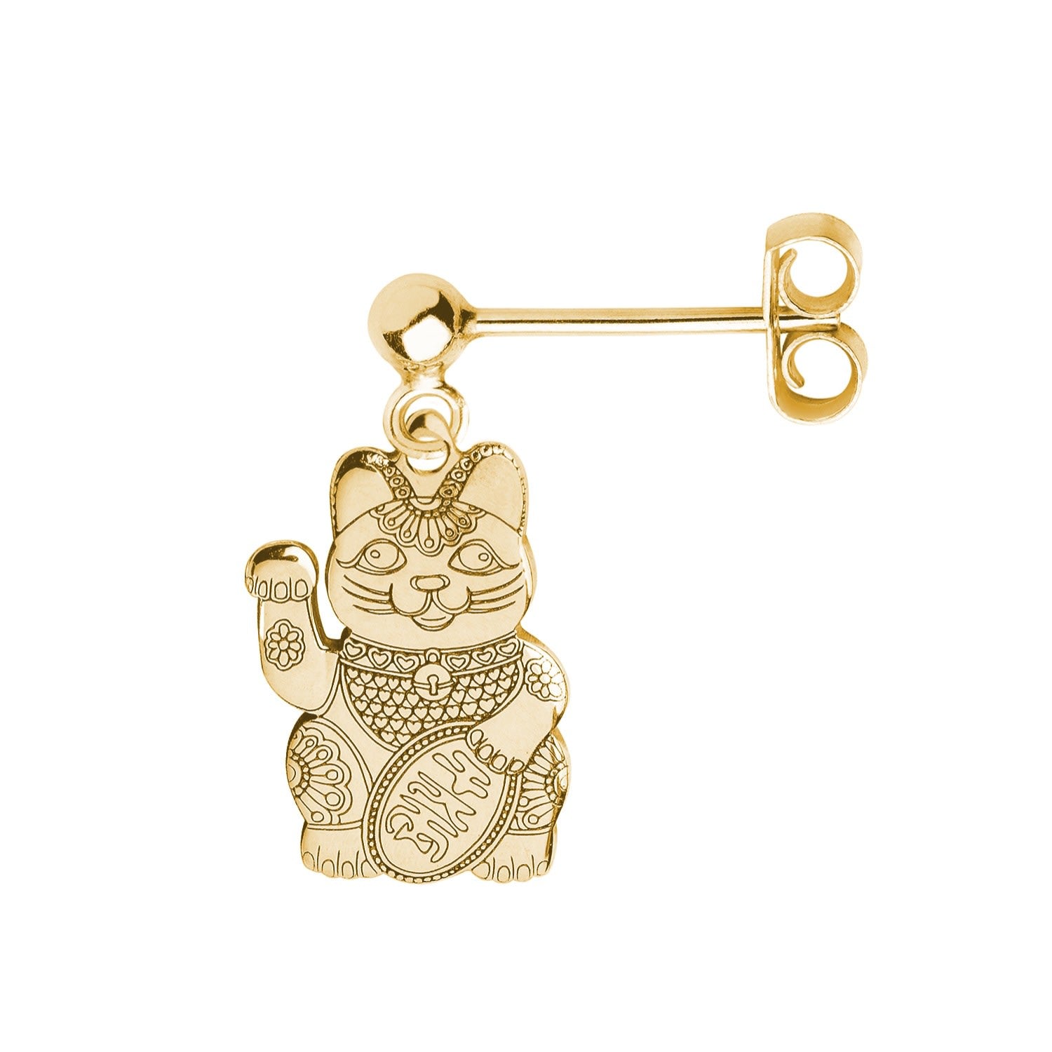 Gold Lucky Cat Single Short Drop Earring