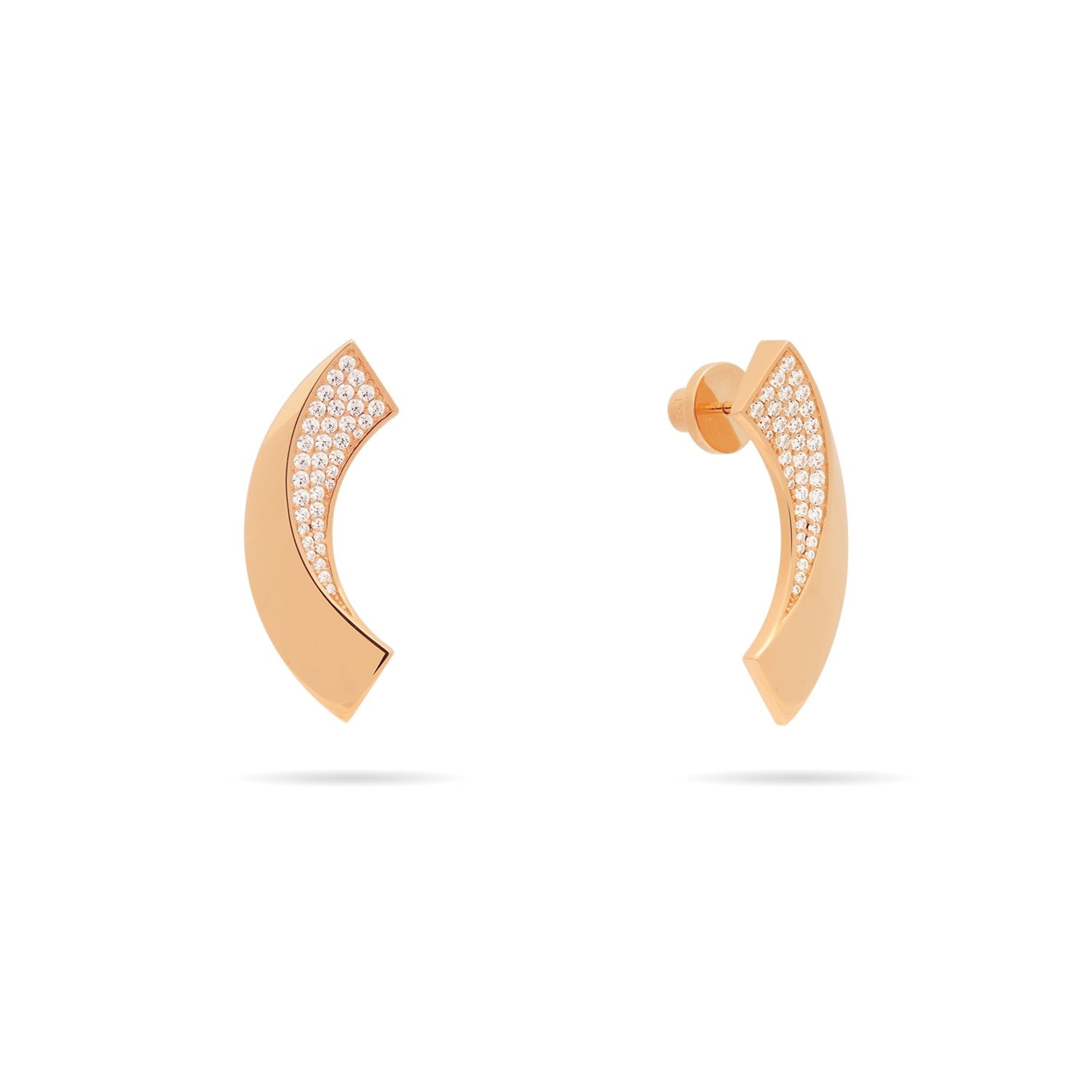 Ribbon Drop Earrings With Pave Cz - Rose Gold