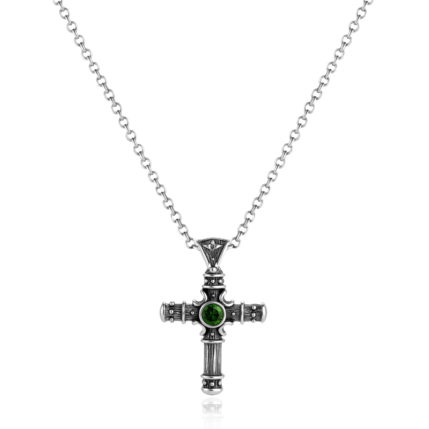 Eternal Cross Necklace With Emerald In Sterling Silver - Elegant Jewelry For Women