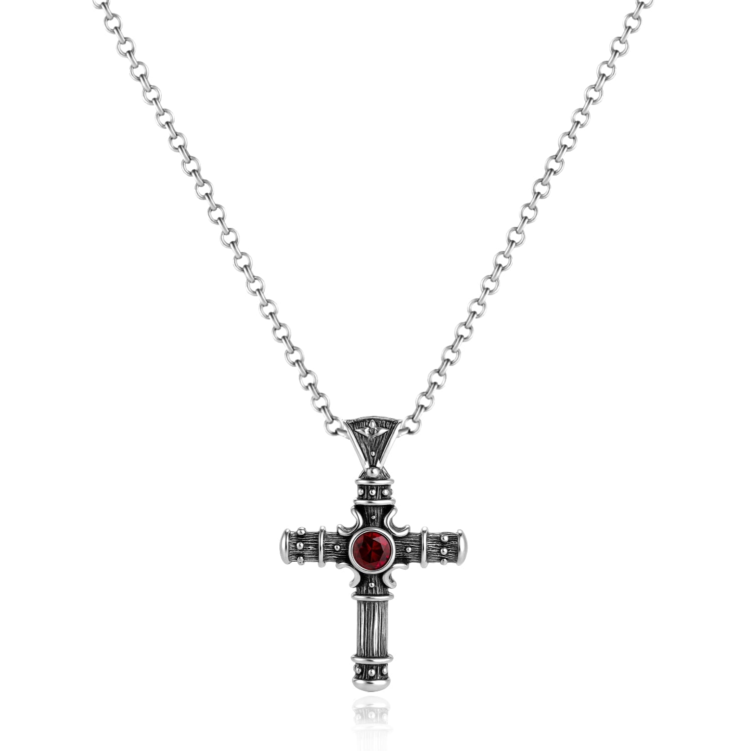 Eternal Cross Necklace With Ruby In Sterling Silver - Elegant Jewelry For Women