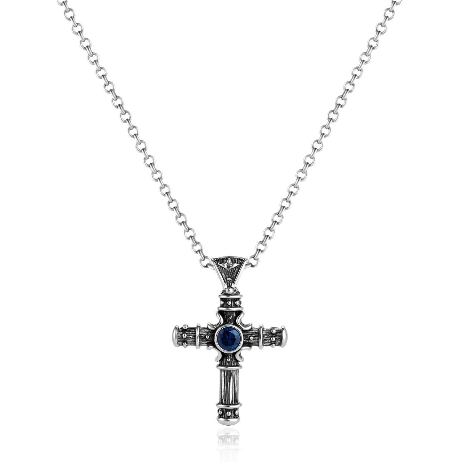 Eternal Cross Necklace With Sapphire In Sterling Silver - Elegant Jewelry For Women