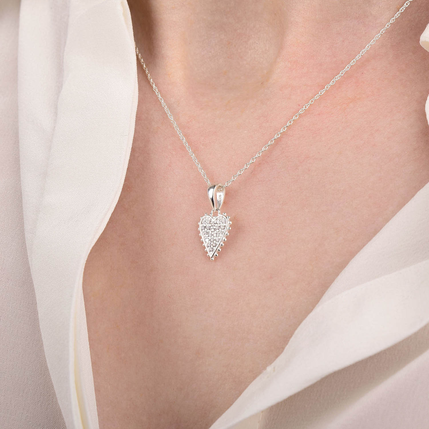 Eternal Studded Heart Necklace Sterling Silver