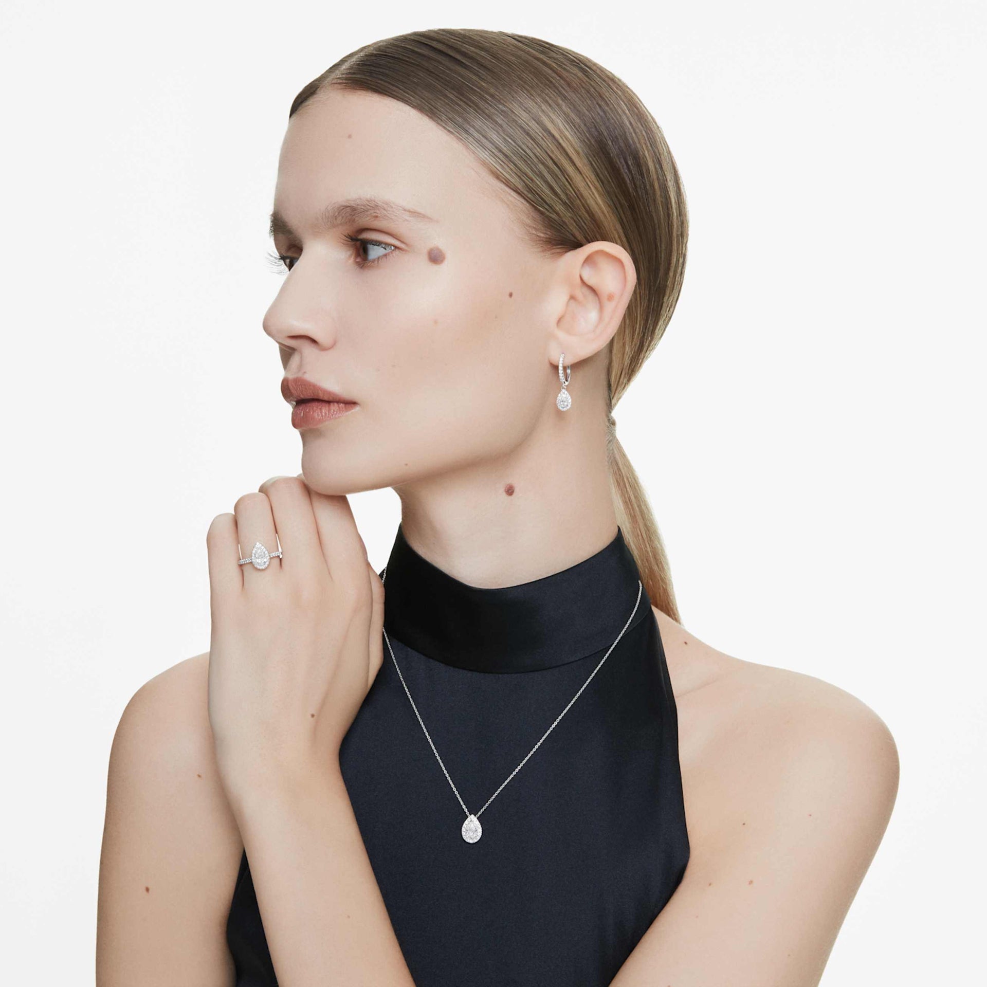 ETERNITY HALO SOLITAIRE RING LAB GROWN DIAMONDS 1 3 CT TW PEAR SHAPE 14K WHITE GOLD