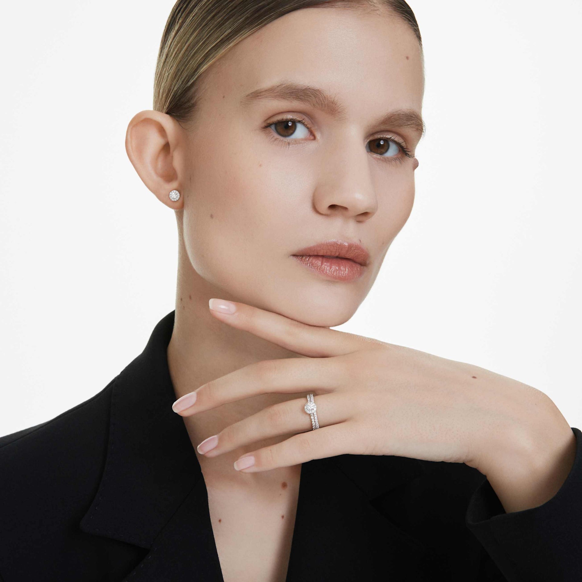 ETERNITY HALO STUD EARRINGS LAB GROWN DIAMONDS 0 45 CT TW ROUND SHAPE STERLING SILVER