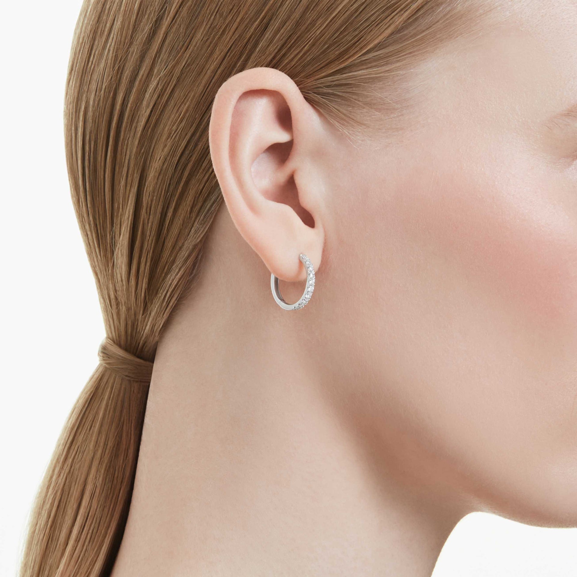 ETERNITY HOOP EARRINGS LAB GROWN DIAMONDS 0 56 CT TW ROUND SHAPE STERLING SILVER