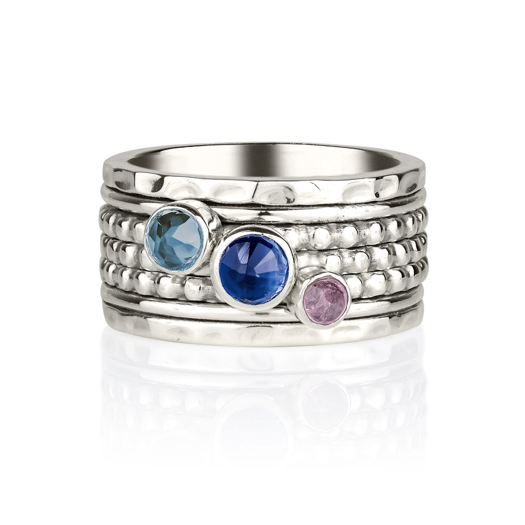 Ethereal Dream Silver Spinning Ring - Kyanite, Sky Blue Topaz & Tourmaline