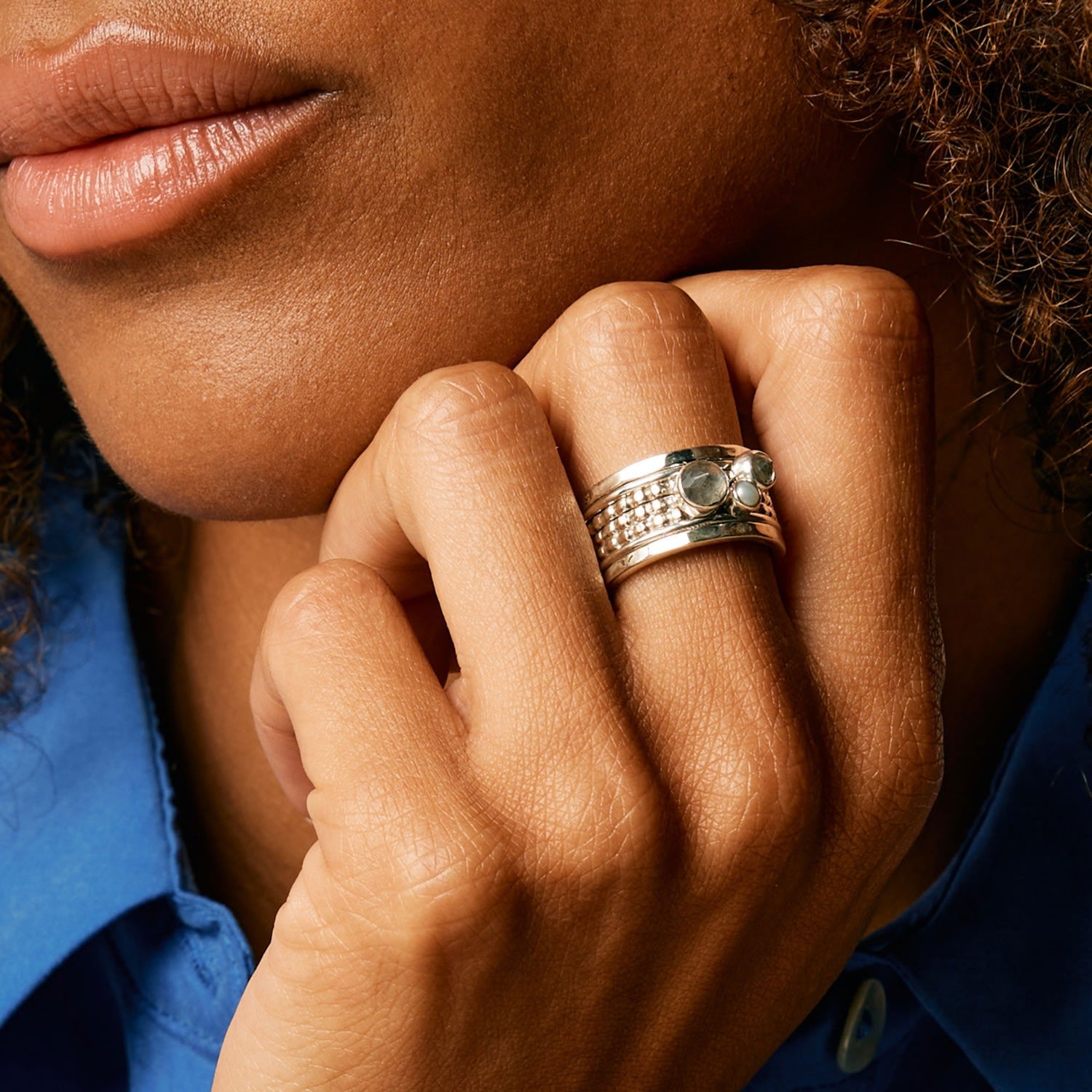 Ethereal Galaxy Silver Spinning Ring - Pearl, Labradorite & White Topaz