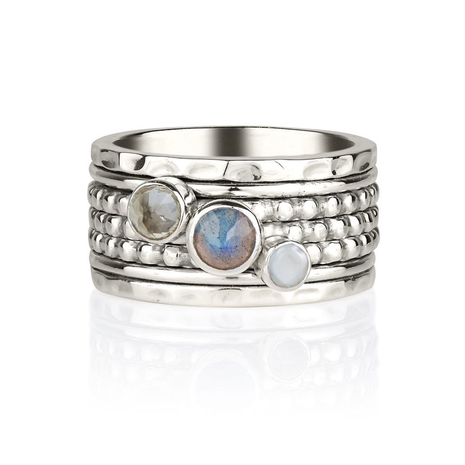 Ethereal Galaxy Silver Spinning Ring - Pearl, Labradorite & White Topaz